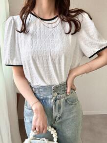 FRIFUL 女式休闲拼色泡泡袖衬衫