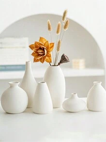 SHEIN 1 PIEZA Pequeño jarrón de flores blanco de cerámica, centro de mesa de boda, arreglo de plantas, maceta para decoración del hogar, sala de estar y escritorio