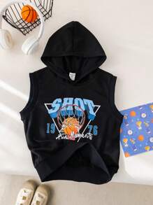 1 Piece Young Boys Leisure College Comfortable Fashion Simple Practical All-Match Sports Hooded Vest With Sports Pattern Suitable For Commuting To School Daily Leisure Vacation Travel Suitable For Sports Kids Outfits Young Boy Clothes School Boys Set Boys Outfits Family Matching Outfits Birthday Party Fit Everyday Fit School Fit Sports Fit Spring And Summer Season