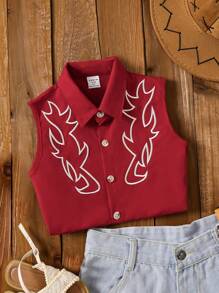 SHEIN 2025 Spring & Summer New Arrival, Western Totem Embroidery With Twist Tie Design Burgundy Blouse, Fashionable & Versatile For Daily Activities, Outings And Social Events - Rose Red - View 8