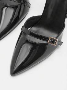 CUCCOO BIZCHIC 女士时尚漆皮带扣粗跟尖头玛丽珍鞋，适合通勤、约会、聚会和度假 - 黑色 - 查看 7