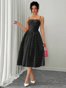 Rafferiza 时尚百搭约会派对粉色露背高腰喇叭裙女式秋冬装 - 黑與白 - 查看 3