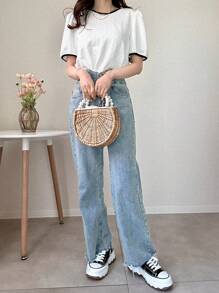 FRIFUL 女式休闲拼色泡泡袖衬衫