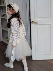 DAZY Tween Girl' Round Neck Striped Knit Sweater,Back To School Clothes - Purple - View 6