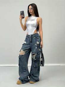 Coolane 女士秋冬 Y2K 皮革紧身衣、派对/跨年/街头服饰 - 銀色 - 查看 5