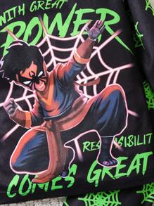 2 Peças Conjunto de Roupa Casual Brilha no Escuro para Menino Jovem, Top de Manga Longa e Calça Justa