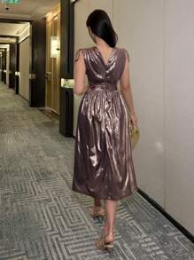 DAZY 女士纯色无袖简约休闲日常连衣裙优雅吊带裙婚礼女士礼服舞会礼服 - 粉色 - 查看 6