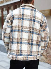 Manfinity Homme Men's Plaid Color Block Lapel Long Sleeve Single-Breasted Casual Jacket, Autumn/Winter - Multicolor - View 2