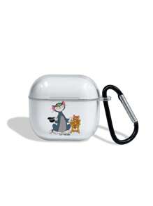 TOM & JERRY X SHEIN Cute Cartoon Pattern Transparent Bluetooth Earphone Case With Hook
