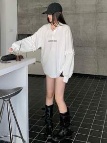 DAZY Women Regular Collar Ruffle Solid Color Long Sleeve T-Shirt,Fall Women Clothes - White - View 9