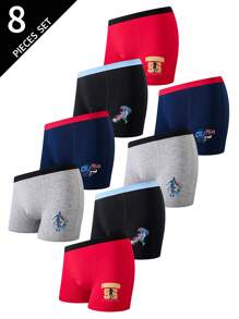 8 件/包青少年男童棉质足球印花舒适平角内裤 - 彩色 - 查看 1