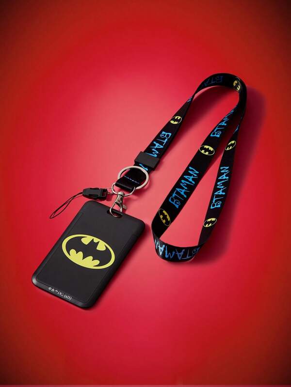 DC Women Core X SHEIN حامل بطاقات مطبوع عليه وجه الخفاش الأسود الجميل