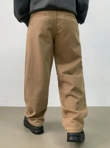 DAZY 男士卡其色直筒宽松休闲牛仔裤，带口袋，适合秋季