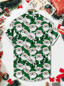 Manfinity RelaxMax 男士圣诞全印花卡通短袖衬衫 - 綠色 - 查看 2