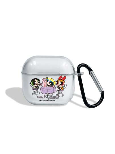 THE POWERPUFF GIRLS X SHEIN 卡通花朵、气泡、金凤花图案透明蓝牙耳机盒带挂钩