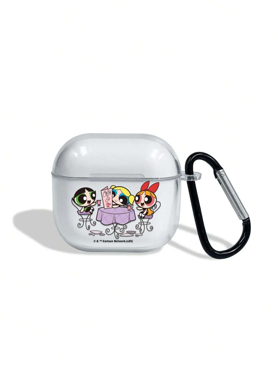 THE POWERPUFF GIRLS X SHEIN 卡通花朵、气泡、金凤花图案透明蓝牙耳机盒带挂钩