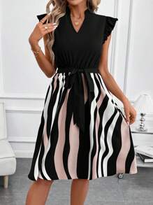 SHEIN Clasi Women's Pocket & Cap Sleeve Printed Dress Spring Women Outfits - Multicolor - View 4