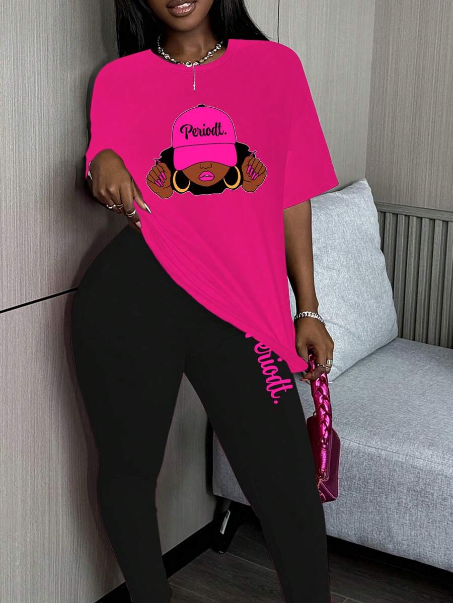 Zolique 女士夏季角色印花短袖T卹和休閒褲2件套 - 彩色 - 查看 1