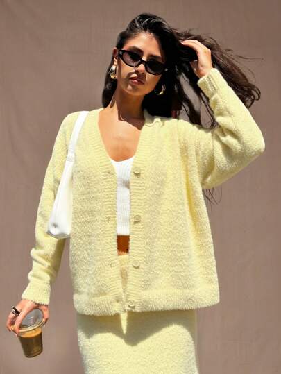 Forever 21 黄色温暖优雅休闲家居针织开衫