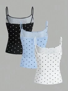 Muchica 夏季女士多色针织吊带背心，波尔卡圆点简约休闲时尚，适合日常穿着 - 彩色 - 查看 2