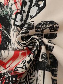 ROMWE MEN Street Life Men's Loose Short Print Sweatshirt Set, Street Style - Apricot - View 3