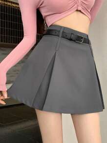 DAZY Women's Casual Solid Color Pleated A-Line Skirt - Grey - View 6