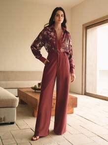 Anewsta 优雅花卉印花女式雪纺衬衫，宽松轻便上衣