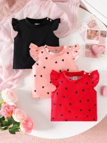 SHEIN 3pac/Set New Born Summer&Autumn Casual Style,Heart Shape Patternsleeveless Top - Multicolor - View 1