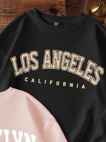 SHEIN Leap Crew 3pcs Tween Girls Retro Letter Print Tween Girls Casual Loose Fit Thermal Lined Crew Neck Sweatshirt, Suitable For Autumn/Winter - Multicolor - View 5