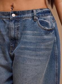 Forever 21 Quần Jeans Thường Ngày Thiết Kế Đơn Giản Túi Nút Phía Trước Cỡ Lớn, Mặc Hàng Ngày - Màu xanh lam - Xem 5