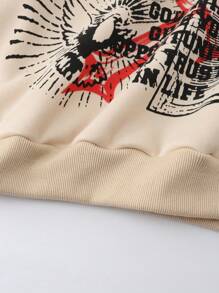 ROMWE MEN Street Life Men's Loose Short Print Sweatshirt Set, Street Style - Apricot - View 7