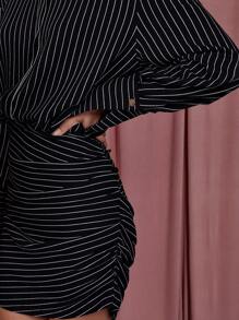 COSMINA Women Striped Long Sleeve Ruffle Hem Fashion Mini Dress - Grey - View 3