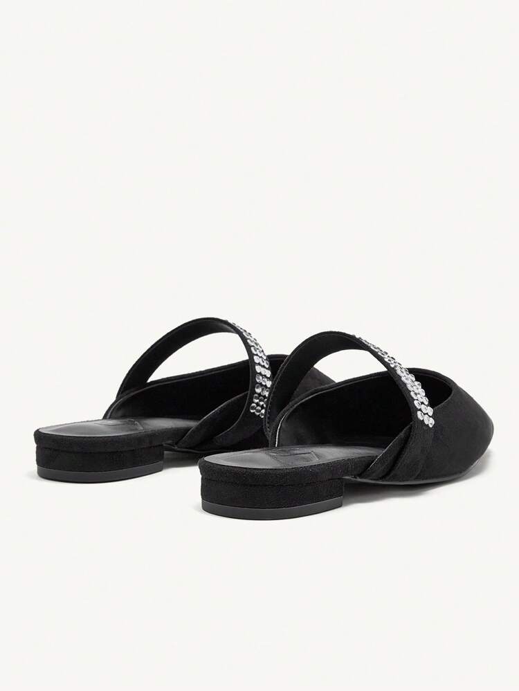 CUCCOO CHICEST Women's Rhinestone Strap Hollow-Out Pointed Toe Flat Slip-On Mule Sandals, Casual, Shiny, Elegant, Suitable For Formal Occasions & Romantic Events Valentine's Day