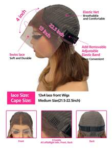 Transparent Lace Straight 13 X 4 Lace Front Wig 150% Density Short Human Hair Wigs Highlight Color High Temperature For Women Highlight Color - S4/27 - View 6