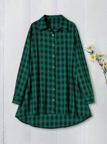 Rusticease Blusa suelta de manga larga, de una sola hilera de botones, de estilo casual a cuadros para otoño, para mujer