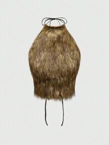 ROMWE Grunge Punk Y2K Sexy Faux Fur Crop Top With Stand Collar & Backless Design For Women