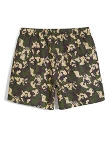 Surfspeed Men's Front Lace-Up Pockets All-Over Print Casual Beach Shorts - Army Green - View 2