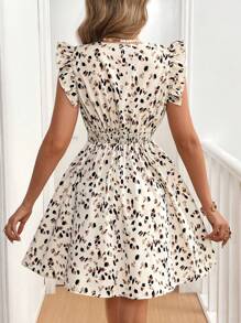 SHEIN Frenchy 女士 V 领印花简约短款休闲连衣裙，日常穿着 - 彩色 - 查看 2