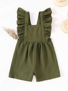 Infant & Baby Girl Casual Fashion Ruffle Trim Sleeveless Romper, Suitable For Summer & Vacation - Green - View 1