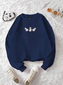 INAWLY Bestickter Rundhals-Sweatshirt mit verlorenem Schaf, für Abschluss, Schulanfang, Abschluss, Lehrer für Frauen, Pullover für Schulanfang im Herbst - marineblau - Übersicht 4