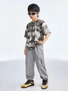 SHEIN Tween Winter/Spring Cargo Sportswear Grey Cuffed Pants - Grey - View 4