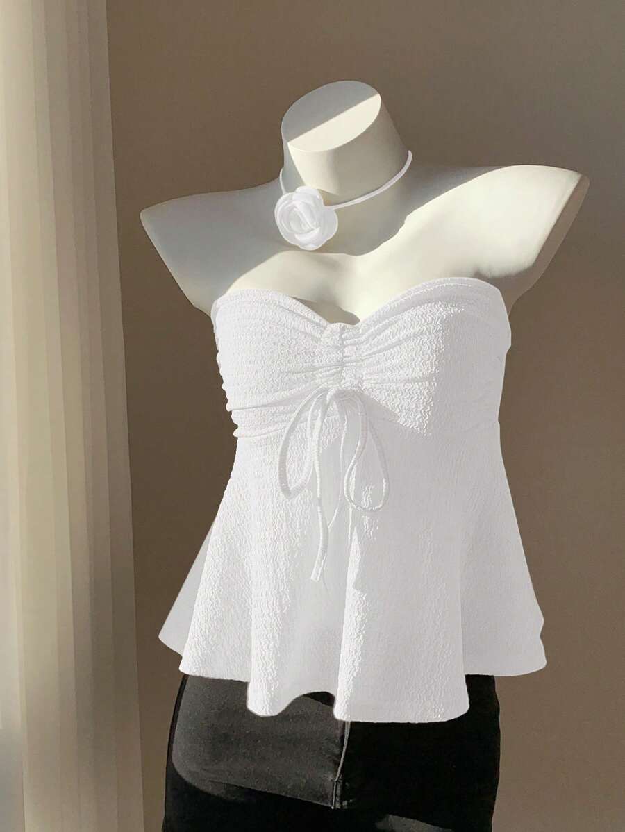 Sweetina 女式抽繩抹胸上衣 - 白色 - 查看 1