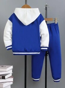 SHEIN 2pcs/Set Young Boys College Style Stand Collar Long Sleeve Jacket And Lengthened Pants Baseball Uniform Set, Oversized Loose Fit, Contrast Color Design, Classic & Fashionable, Soft And Comfortable, Suitable For Daily, School, Sports, Entertainment, Vacation