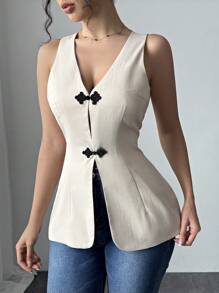 Chiquease Women's Waist Cinching Minimalist Fashion Turtleneck Tank Top - Apricot - View 6