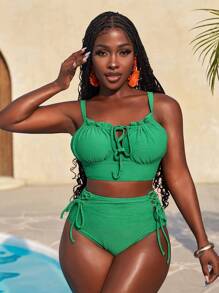 Slaydiva 2pcs/Set Green Sexy Women's Swimwear For Summer Beach Vacation - Green - View 7