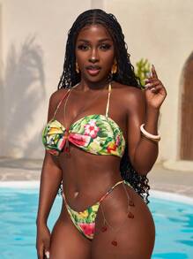 Slaydiva Zestaw bikini plażowy z nadrukiem owoców