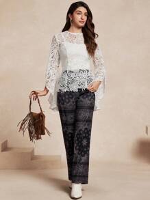 Chiquease Women Minimalist Slimming Straight Leg Printed Casual Long Pants, For Daily Wear Fall Cloth For Women - Black - View 4