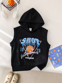 1 Piece Young Boys Leisure College Comfortable Fashion Simple Practical All-Match Sports Hooded Vest With Sports Pattern Suitable For Commuting To School Daily Leisure Vacation Travel Suitable For Sports Kids Outfits Young Boy Clothes School Boys Set Boys Outfits Family Matching Outfits Birthday Party Fit Everyday Fit School Fit Sports Fit Spring And Summer Season