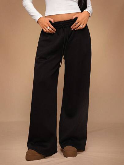 SHEIN Forever 21 Autumn/Winter New Casual Thickened Loose High Waist Elastic Waist Wide Leg Sweatpants, Versatile & Slimming
