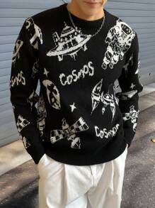 Claim Dot Men's Casual Space Element Graphic Knitted Sweater, Autumn/Winter - Multicolor - View 1